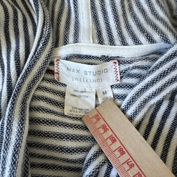 Max Studio Weekend Striped‎ Hooded Cardigan M Beachy Nautical Coastal Boho Wrap - Picture 7 of 7